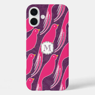 Coques iPhone 16 Plus Motif de colombe d'amour damassé aubergine rose pe