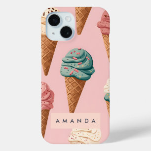 Coque Pour iPhone 15 Motif de cône de crème glacée Vintage rétro person
