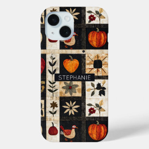 Coque Pour iPhone 15 Motif de courtepointe d'art populaire d'automne   