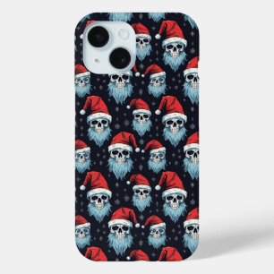 Coque Pour iPhone 15 Motif de Crâne Santa Gothique Noël Barbe Bleue