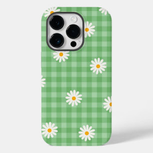 Coque Pour iPhone 14 Pro Motif de  de Fleur En vichy à carreaux verts
