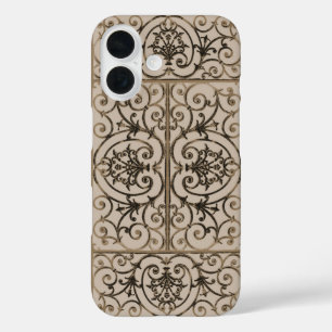 Coques iPhone 16 Motif de défilement marron Sepia
