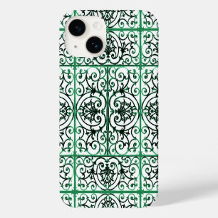 Coque Pour iPhone 14 Motif de défilement vert et blanc