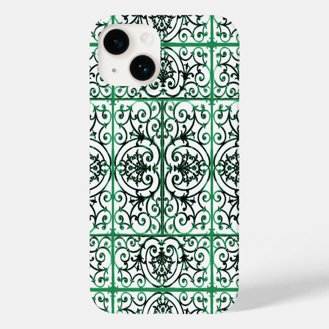 Coques Case-Mate iPhone Motif de défilement vert et blanc (Verso)