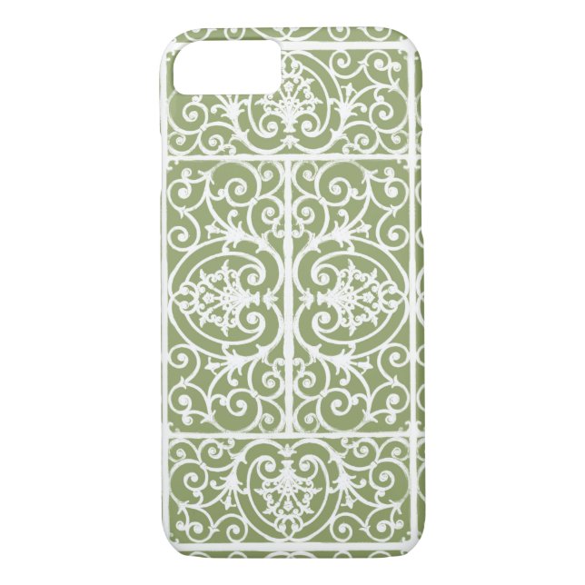 Coques Case-Mate iPhone Motif de défilement vert olive (Dos)