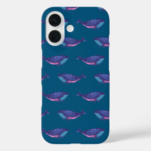 Coques iPhone 16 Motif de dessin de baleine mignonne en bleu océan