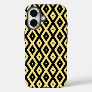 Coques iPhone 16 Motif de diamant jaune citron et noir