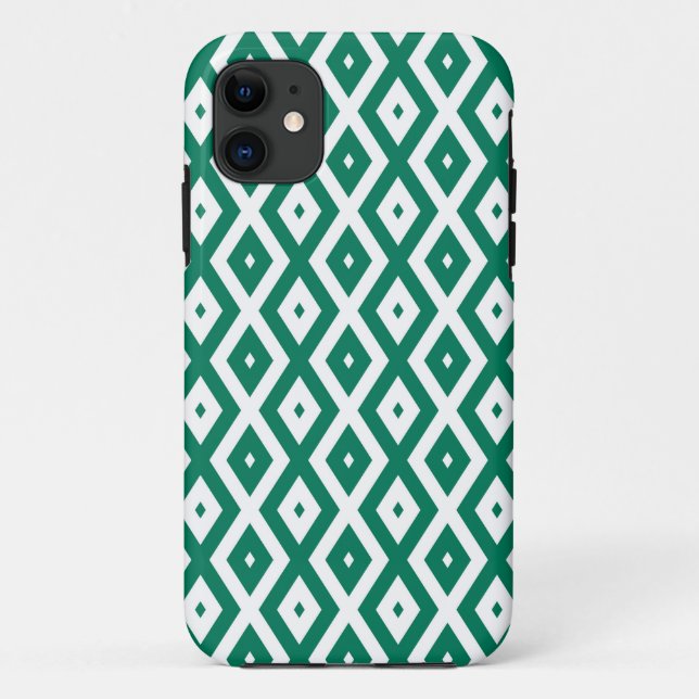 Coques Case-Mate iPhone Motif de diamant vert et blanc (Dos)