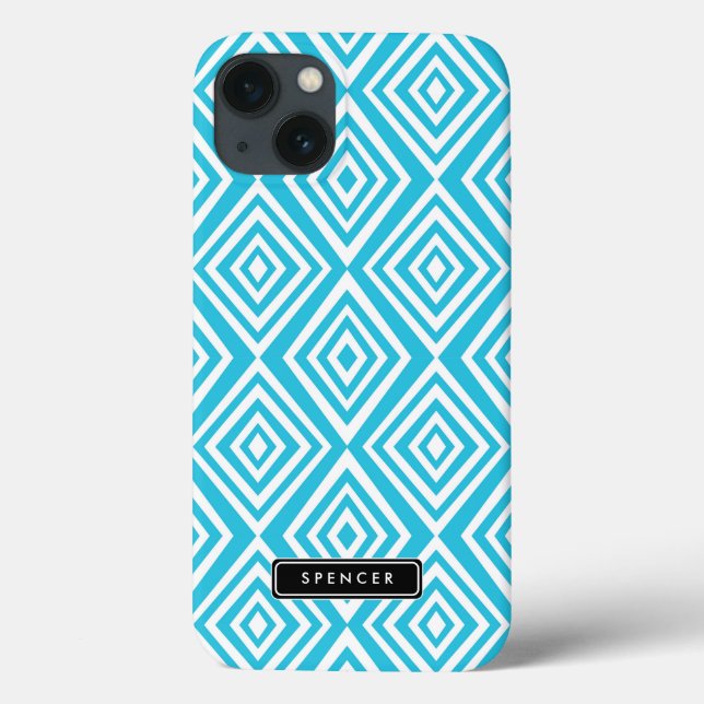 Coques Case-Mate iPhone Motif de diamants chic | Turquoise Personnalisé (Verso)