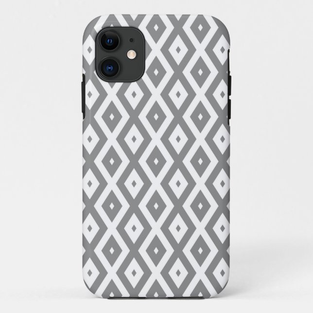 Coques Case-Mate iPhone Motif de diamants gris et blanc (Dos)