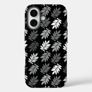 Coques iPhone 16 Motif de feuille aînée noir blanc gris