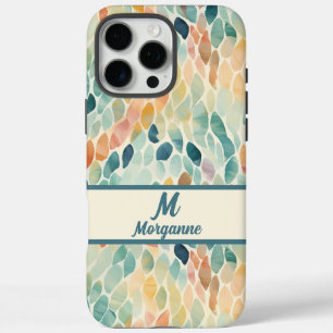 Coques iPhone 16 Pro Max Motif de feuille d'aquarelle monogramme personnali