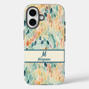 Coques iPhone 16 Motif de feuille d'aquarelle monogramme personnali