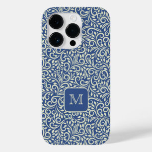 Coque Pour iPhone 14 Pro Motif de feuille florale Monogramme personnalisé