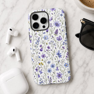 Coques iPhone 16 Pro Max Motif de fleur sauvage à l'aquarelle bleu violet j