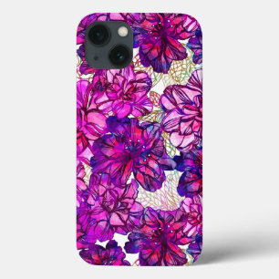 Etui iPhone 13 Motif De Fleurs Abstraites Roses Et Violettes