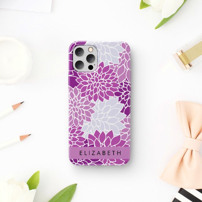 Coques Case-Mate iPhone Motif De Fleurs, Dahlia Violet, Votre Nom (Créateur téléchargé)