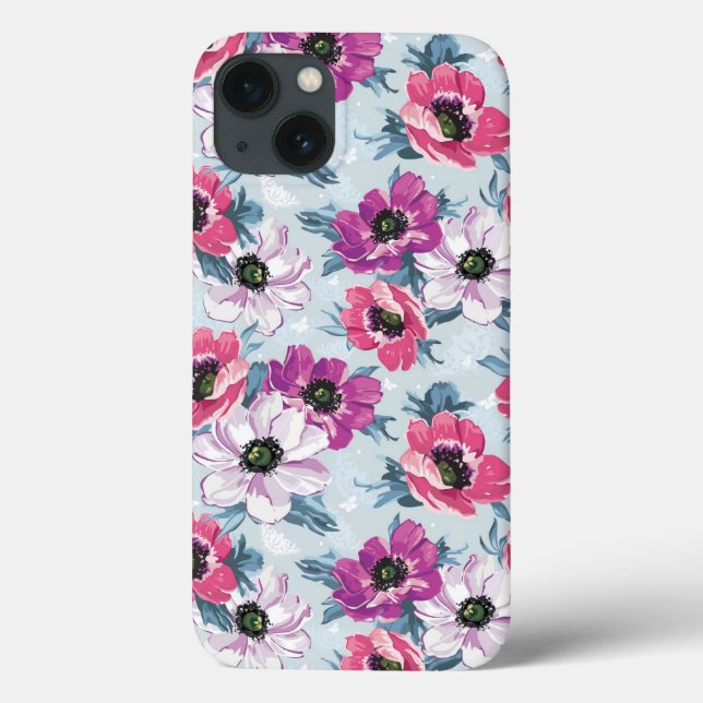 Coques Case-Mate iPhone Motif de fleurs de couleur d'élégance sur le bleu (Verso)