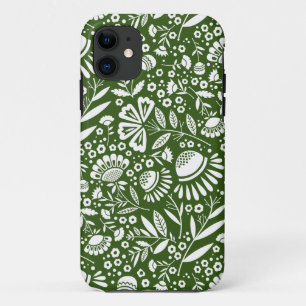 Case-Mate iPhone Case Motif de fleurs géométriques blanches sur vert f