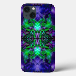 iPhone 13 Case Motif de fleurs kaléidoscope violet