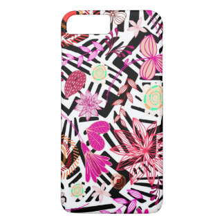 Coque iPhone 7 Plus Motif de fleurs noir et blanc chic coloré