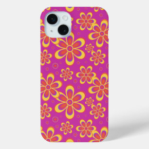 Coque iPhone 15 Mini Motif de fleurs Super magenta violet