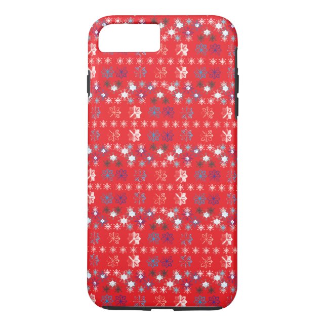 Coques Case-Mate iPhone Motif de flocon de neige moderne Red Christmas (Dos)