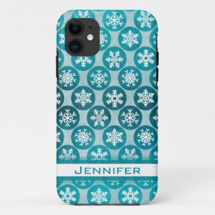 Coques Pour iPhone Motif de flocons de neige bleu blanc