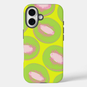 Coques iPhone 16 Motif de fruit Pop Art Kiwi en chartreuse et rose