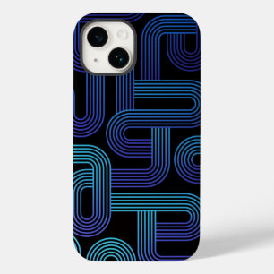 Coque Pour iPhone 14 Motif de labyrinthe abstrait moderne violet bleu a