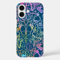 Motif de ligne coloré à fleurs et papillons