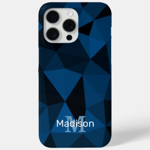 Coque iPhone 15 Pro Max Motif de maillage géométrique noir bleu foncé
