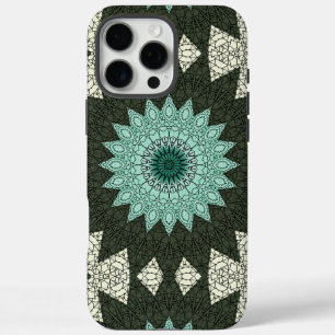 Coques iPhone 16 Pro Max Motif de mandala géométrique sarcelle et vert