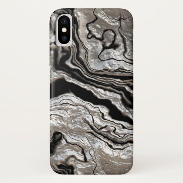 Coques Case-Mate iPhone Motif de marbre noir argenté fondu (Dos)