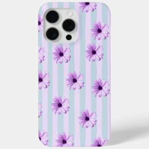 Coque iPhone 15 Pro Max motif de marguerite rayée de bleu et de violet
