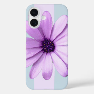 Coques iPhone 16 motif de marguerite rayée de bleu et de violet