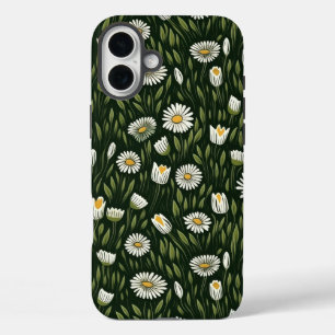Coques iPhone 16 Plus Motif de marguerite vibrant avec des accents verts