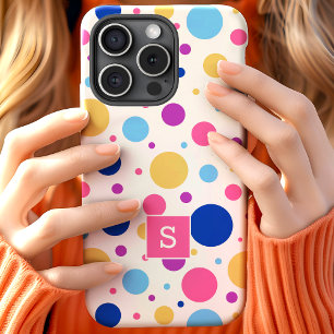 Coque Pour iPhone 15 Motif de monogramme à pois colorés vifs