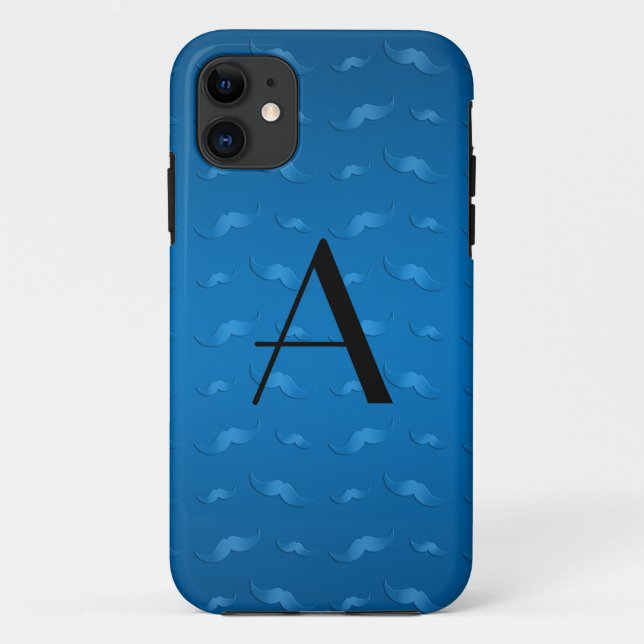 Coques Case-Mate iPhone Motif de moustache bleu brillant monogramme (Dos)
