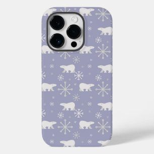 Coque Pour iPhone 14 Pro Motif de Noël avec ours polaires et flocons de nei