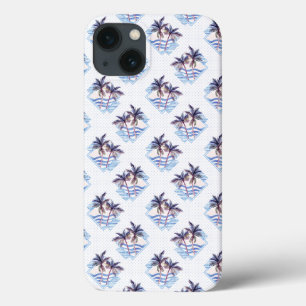 iPhone 13 Coque Motif de palmiers géométriques couleur aquarelle