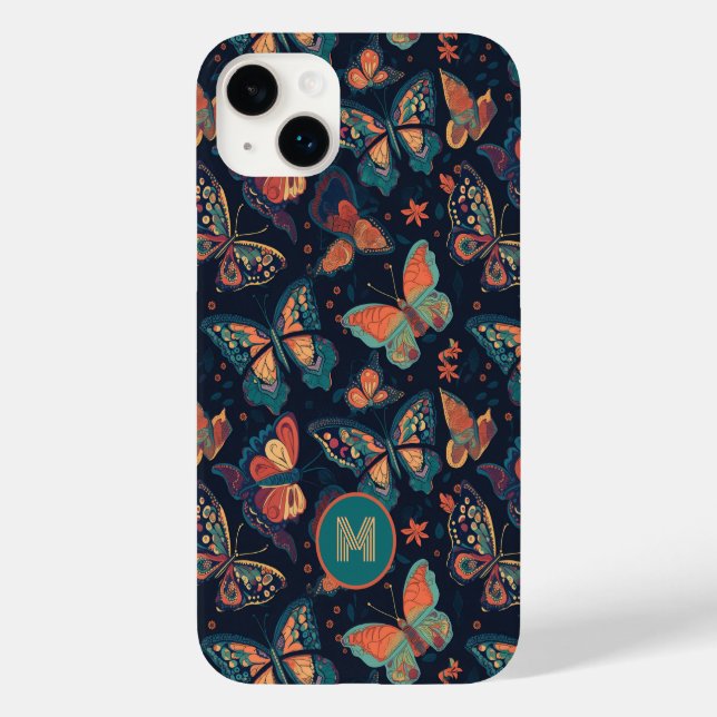 Coques Case-Mate iPhone Motif de papillon monogramme personnalisé (Verso)