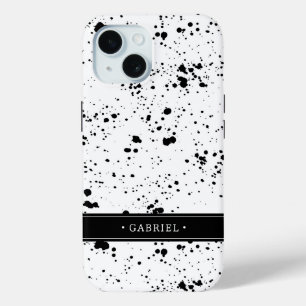 Coque Pour iPhone 15 Motif de peinture noire Ajouter Votre Nom