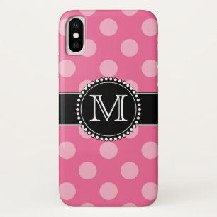 Coque iPhone X Motif de point rose Polka Monogramme