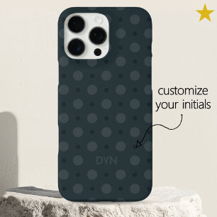 Coques iPhone 16 Pro Max Motif de points bleus classiques avec initiales et