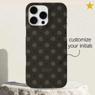 Coques iPhone 16 Pro Max Motif de points gris chaud moderne avec initiales 