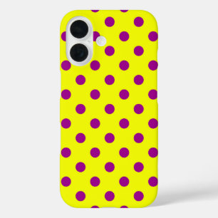 Coques iPhone 16 Motif de pois violet sur jaune