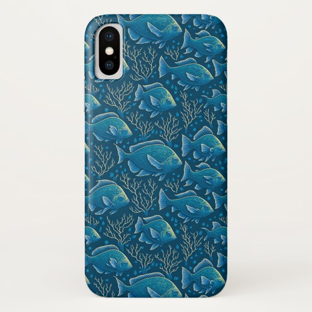 Coques Case-Mate iPhone Motif de poisson bleu (Dos)