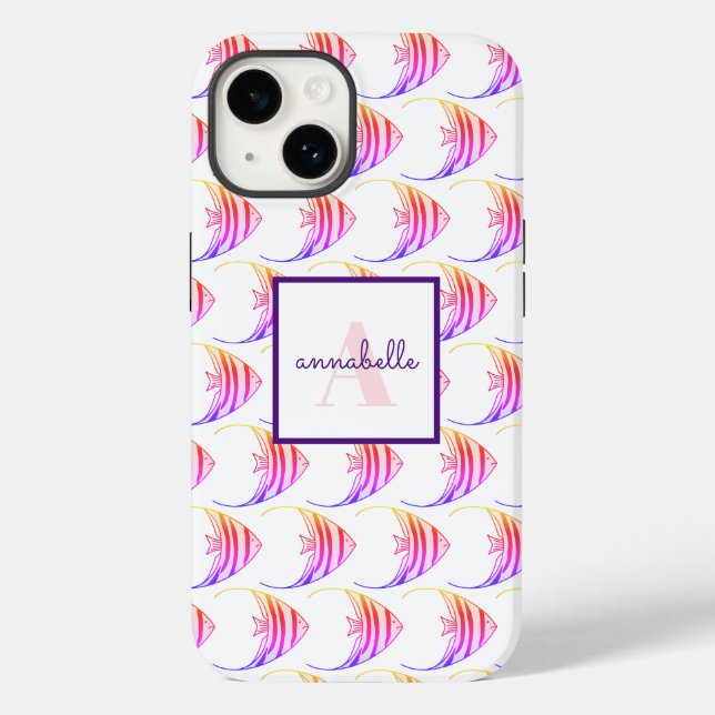 Coques Case-Mate iPhone Motif de poisson rose mou Monogram (Verso)