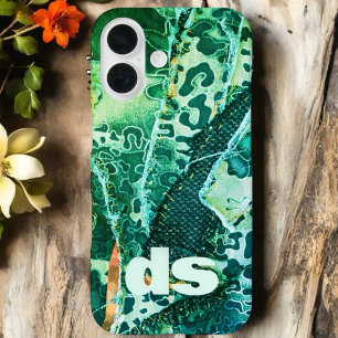 Coques iPhone 16 Motif de poster de animal de léopard vert de monog